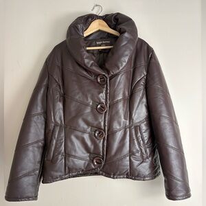 Women's Chocolate Brown Italian Designer Leather Puffer Jacket